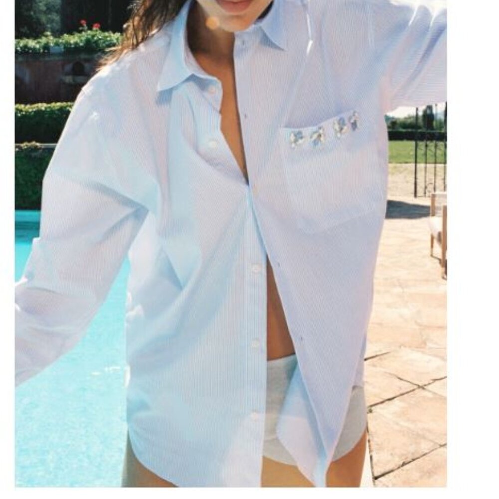 ZARA JEWEL TRIM STRIPED SHIRT-NWT!! 🆕🆕🆕